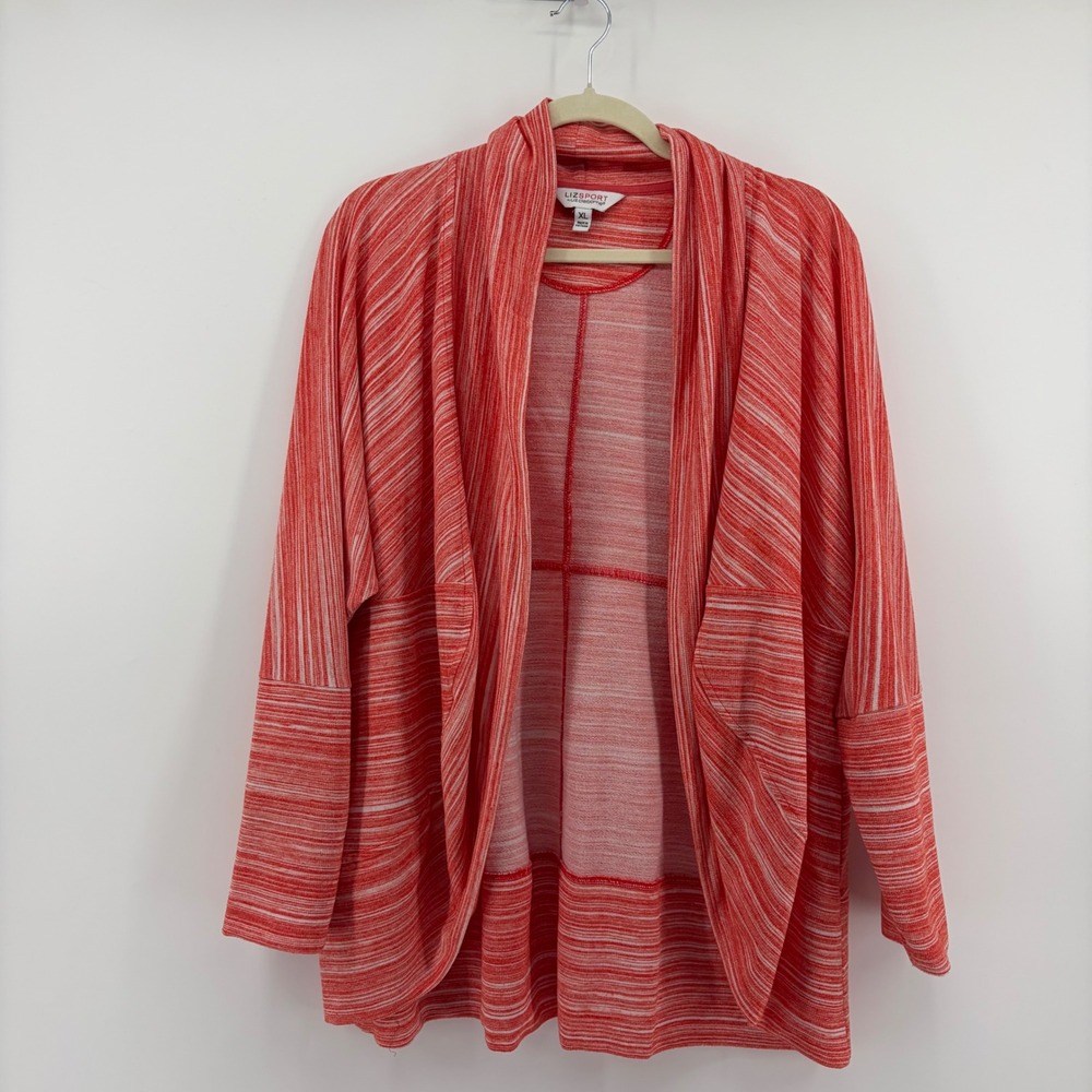 LizSport‎ Women XL Coral Orange White Space Dye Open Front Cardigan Casual
